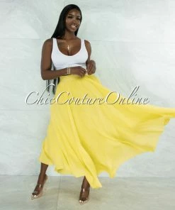 Vendor-unknown JUST IN Dondra Yellow Flutter Wide Maxi Skirt