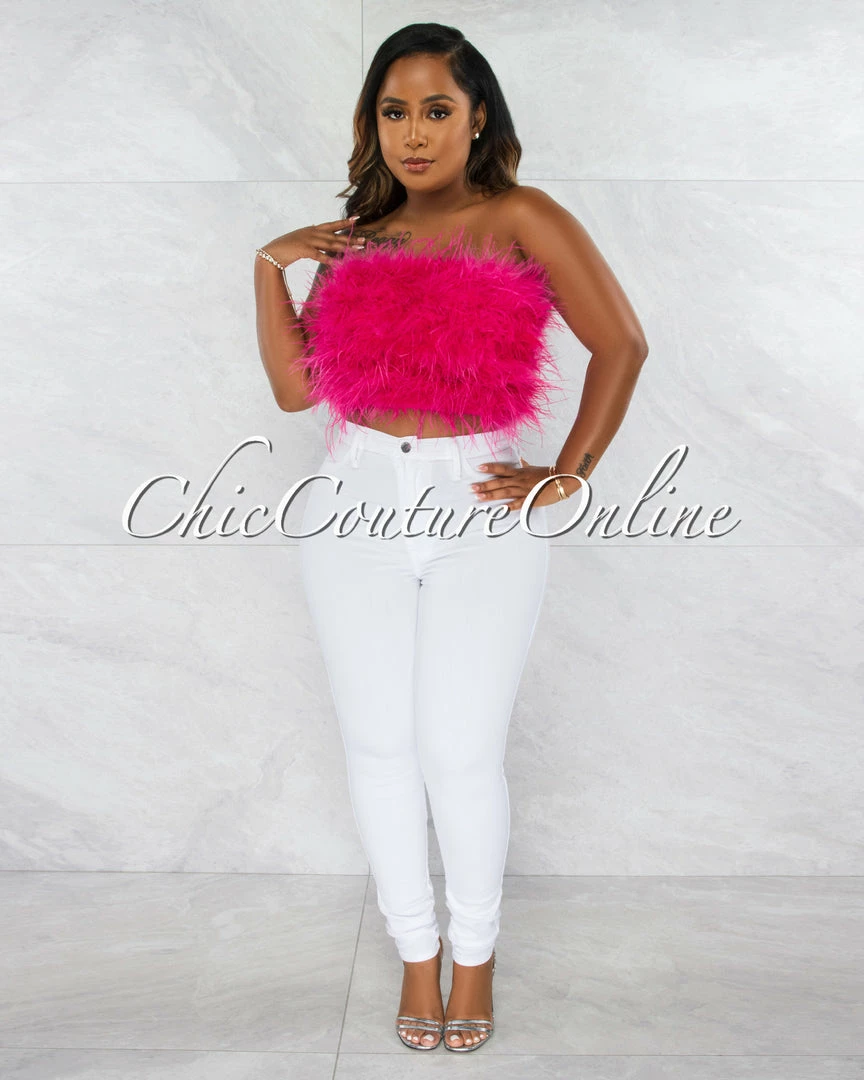 Chic Couture Online Lara Fuchsia Feather Crop Top JUST IN