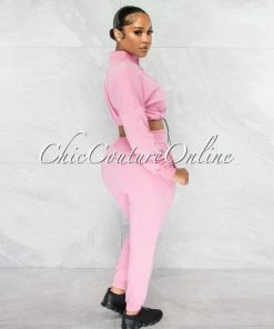 Chic Couture Online Balboa Pink Crop Sweater & Jogger Two Piece Set JUST IN