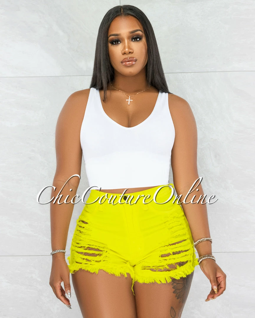 Vendor-unknown JUST IN Pamelah Yellow Denim Distressed Shorts