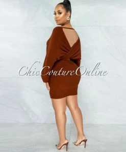Chic Couture Online CLOTHING Evangel Copper Ribbed Wrap Sweater Dress