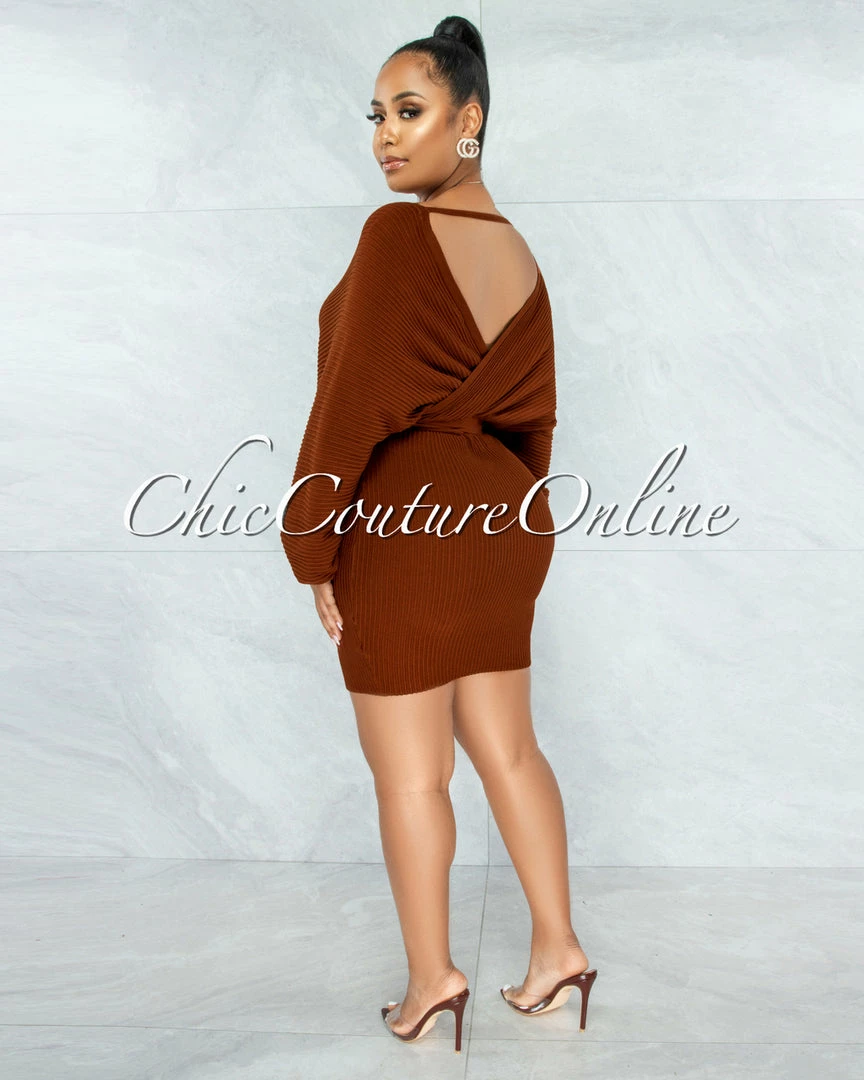 Chic Couture Online CLOTHING Evangel Copper Ribbed Wrap Sweater Dress
