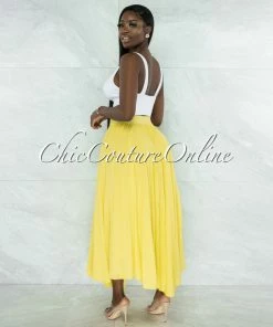 Vendor-unknown JUST IN Dondra Yellow Flutter Wide Maxi Skirt