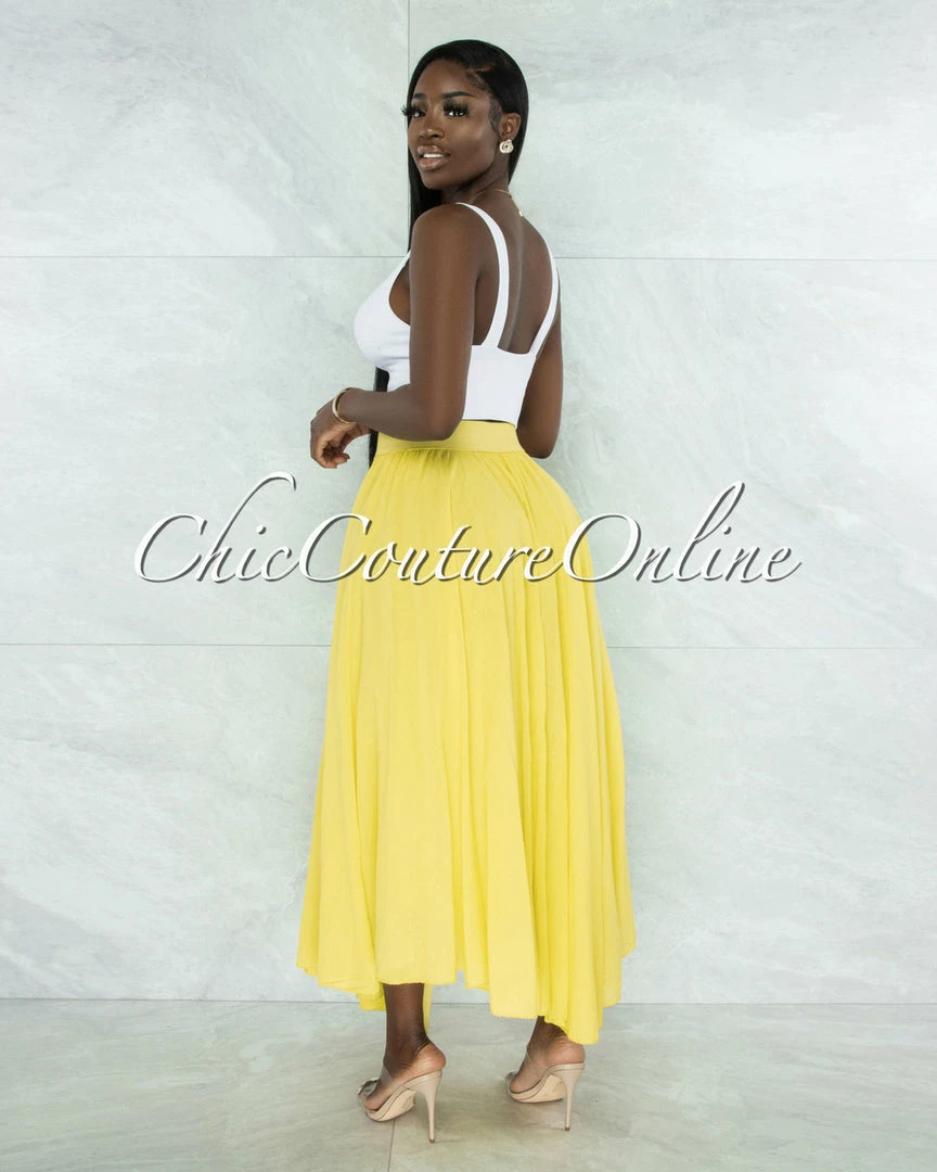 Vendor-unknown JUST IN Dondra Yellow Flutter Wide Maxi Skirt