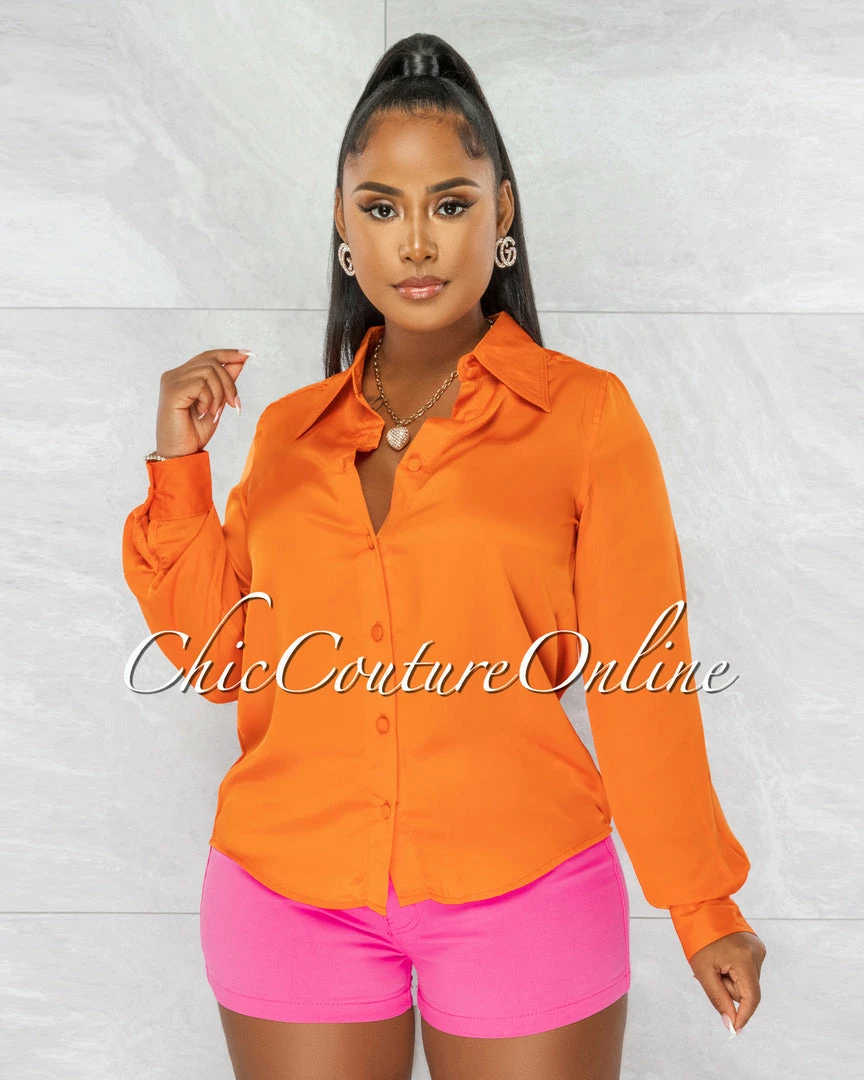 Chic Couture Online Florence Orange Collared Silky Blouse JUST IN