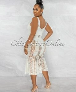 Vendor-unknown Prestado Cream Crochet Midi Dress