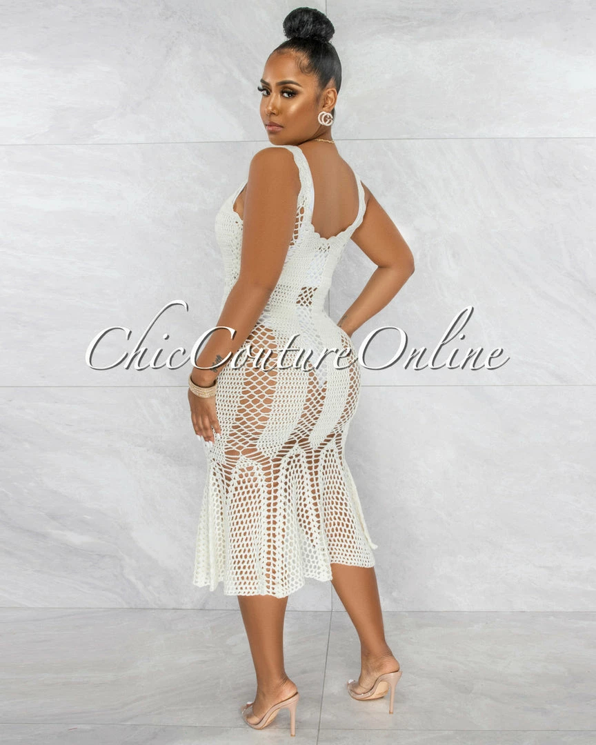 Vendor-unknown Prestado Cream Crochet Midi Dress