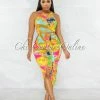 Vendor-unknown JUST IN Polar Multi-Color Print Crop Top & Drape Skirt Set