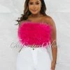 Chic Couture Online Lara Fuchsia Feather Crop Top JUST IN
