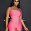 Vendor-unknown JUST IN Zariel Neon Pink Trim Details Bandage Romper