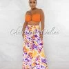 Chic Couture Online JUST IN Frida Orange Gold Accent Top Multi-Color Pants Set