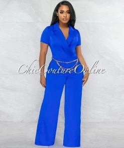 Vendor-unknown Horatio Royal Blue Crop & Wide Pants Gold Link Belt Set JUST IN