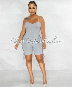Vendor-unknown JUST IN Larmine Grey Ribbed Lace-Up Sides Romper