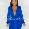 Chic Couture Online JUST IN Umaya Royal Blue Draped Bodysuit & Ruched Skirt Set