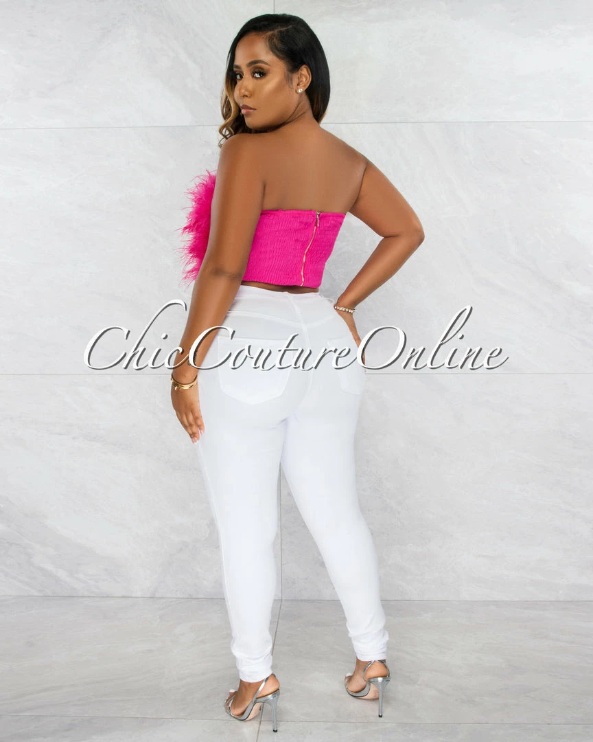 Chic Couture Online Lara Fuchsia Feather Crop Top JUST IN