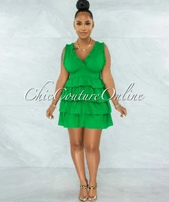 Vendor-unknown Brooklyn Kelly Green Ruffle Hem Skater Dress JUST IN