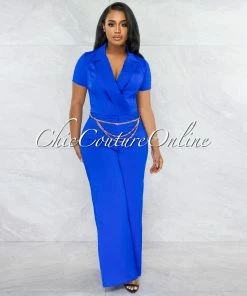 Vendor-unknown Horatio Royal Blue Crop & Wide Pants Gold Link Belt Set JUST IN