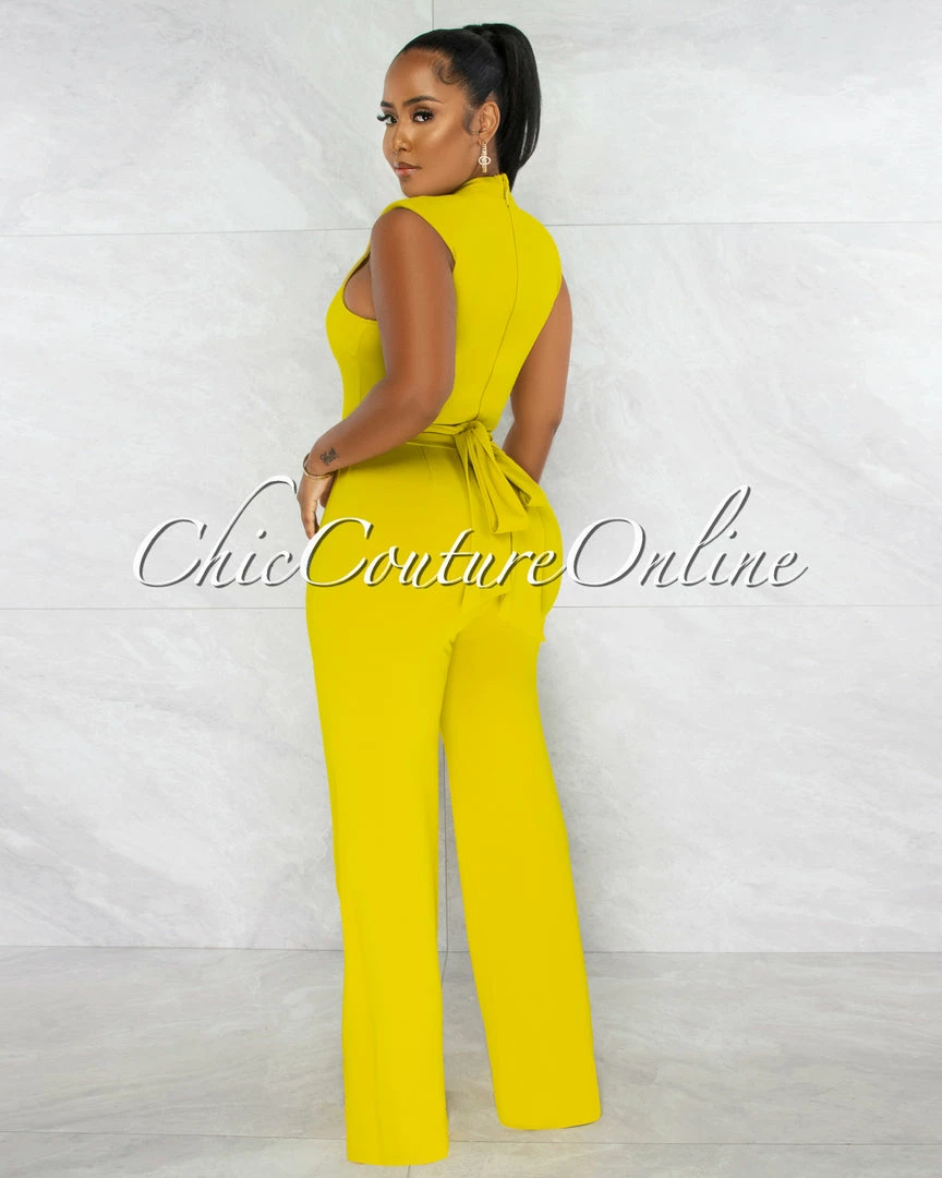 Chic Couture Online Brandy Lime Green Gold Link Lace-Up Jumpsuit JUST IN