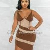 Vendor-unknown Griega Brown Nude Mesh Accent Asymmetrical Hem Dress JUST IN