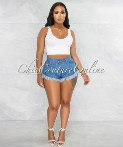 Vendor-unknown JUST IN Felina Medium Denim Distressed Mini Shorts