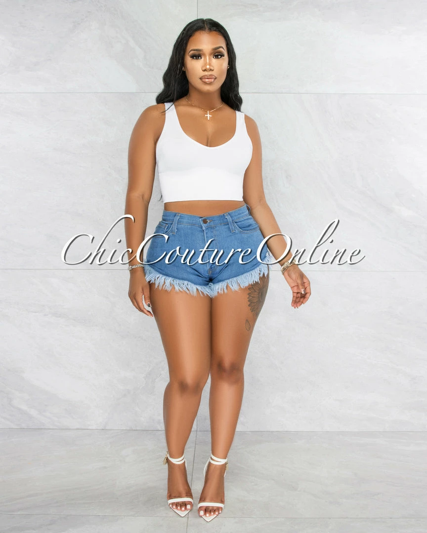 Vendor-unknown JUST IN Felina Medium Denim Distressed Mini Shorts