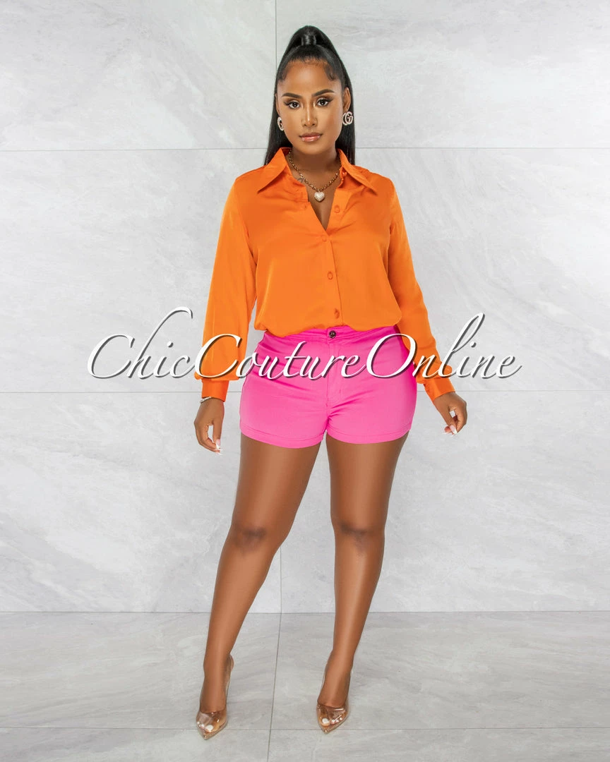 Chic Couture Online Sullie Hot Pink High Waist Denim Shorts