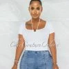 Chic Couture Online Landy White O-Ring Details Ribbed Top JUST IN