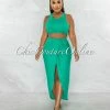Chic Couture Online Klein Emerald Crop Racer Top & Draped Slit Maxi Skirt Set JUST IN