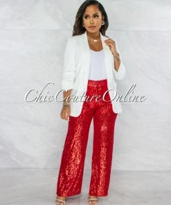 Vendor-unknown Cuenta Red Sequins Wide Legs Pants