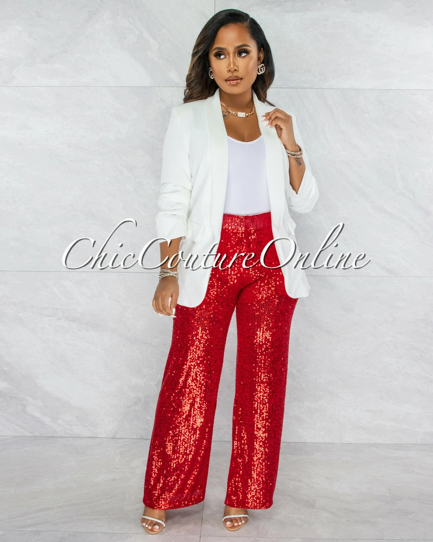 Vendor-unknown Cuenta Red Sequins Wide Legs Pants