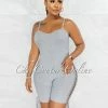Vendor-unknown JUST IN Larmine Grey Ribbed Lace-Up Sides Romper
