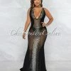 Vendor-unknown Bascose Black Mesh Rhinestones Maxi Dress JUST IN