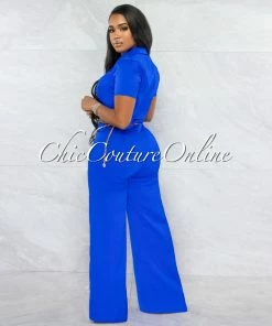 Vendor-unknown Horatio Royal Blue Crop & Wide Pants Gold Link Belt Set JUST IN