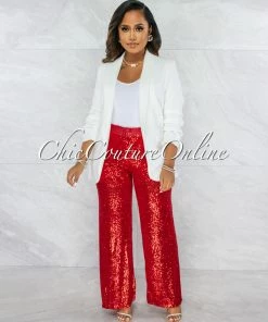 Vendor-unknown Cuenta Red Sequins Wide Legs Pants