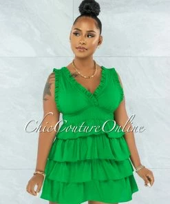 Vendor-unknown Brooklyn Kelly Green Ruffle Hem Skater Dress JUST IN