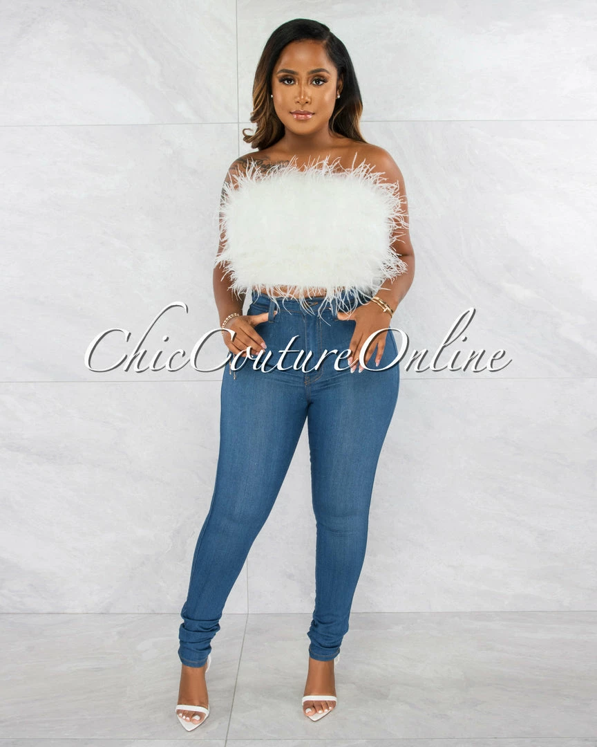 Chic Couture Online JUST IN Lara Off-White Feather Crop Top