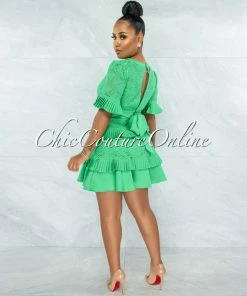 Chic Couture Online Knolly Kelly Green Lace Pleated Luxe Dress JUST IN