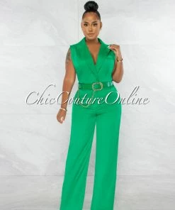 Chic Couture Online Jared Green Croc Gold Link Belt Luxe Jumpsuit JUST IN
