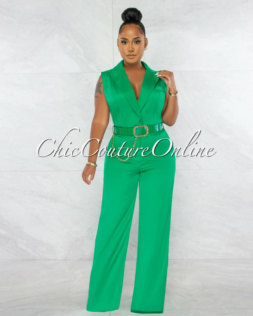 Chic Couture Online Jared Green Croc Gold Link Belt Luxe Jumpsuit JUST IN