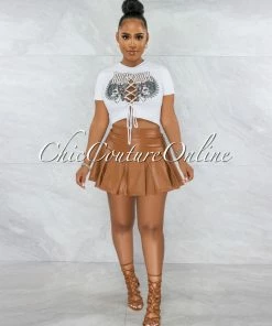 Vendor-unknown JUST IN Jearl Caramel Faux Leather Pleated Mini Skort