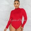 Vendor-unknown JUST IN Wisteria Red Ribbed Long Sleeves Bodysuit
