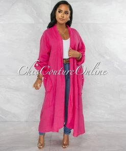 Vendor-unknown Mendoza Hot Pink LINEN Side Pockets Duster