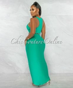 Chic Couture Online Klein Emerald Crop Racer Top & Draped Slit Maxi Skirt Set JUST IN