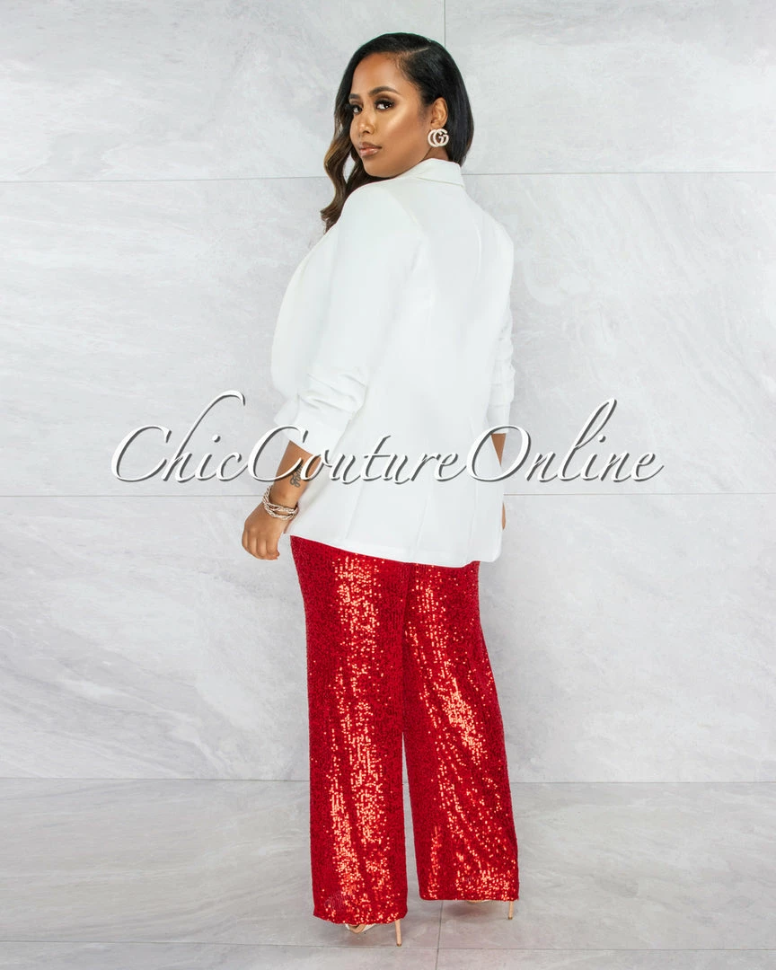 Vendor-unknown Cuenta Red Sequins Wide Legs Pants