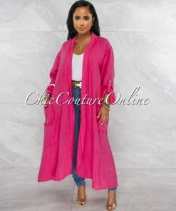 Vendor-unknown Mendoza Hot Pink LINEN Side Pockets Duster