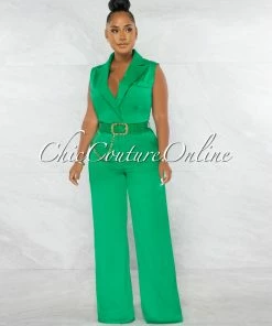 Chic Couture Online Jared Green Croc Gold Link Belt Luxe Jumpsuit JUST IN