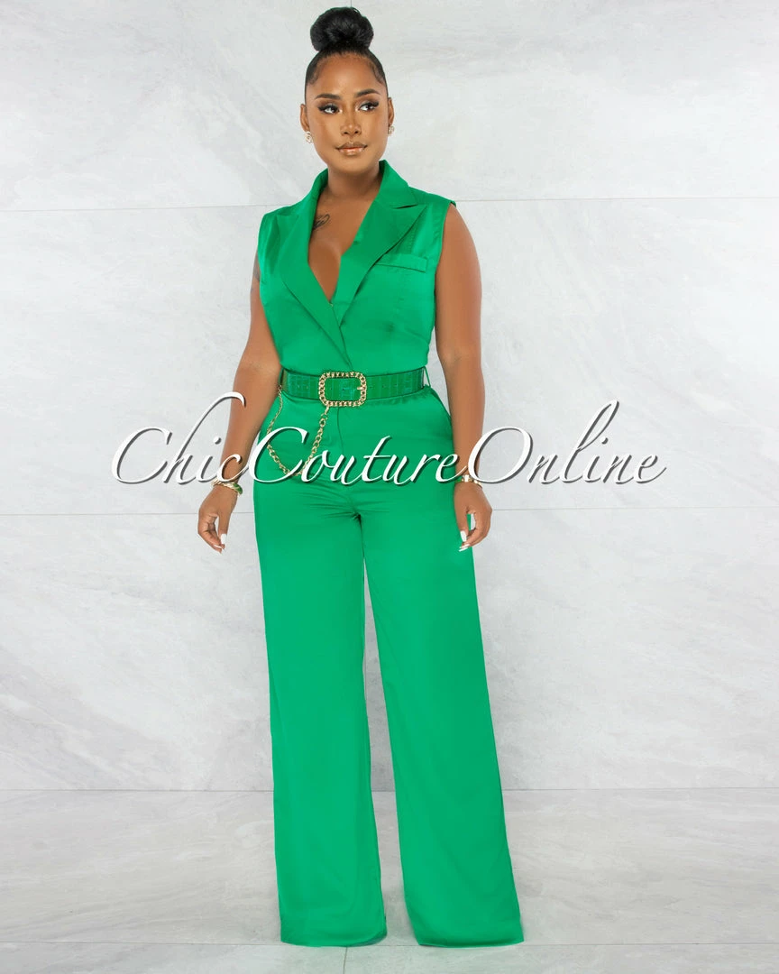 Chic Couture Online Jared Green Croc Gold Link Belt Luxe Jumpsuit JUST IN