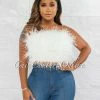 Chic Couture Online JUST IN Lara Off-White Feather Crop Top