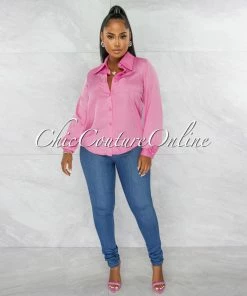 Chic Couture Online JUST IN Florence Pink Collared Silky Blouse