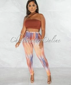 Chic Couture Online Grant Brown Crop Top & Brown Stripes Leggings Set